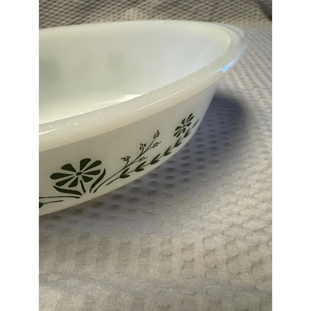 Vintage Glasbake Green Crazy Daisy Casserole Dish J235 Oval 1 QT‎ USA